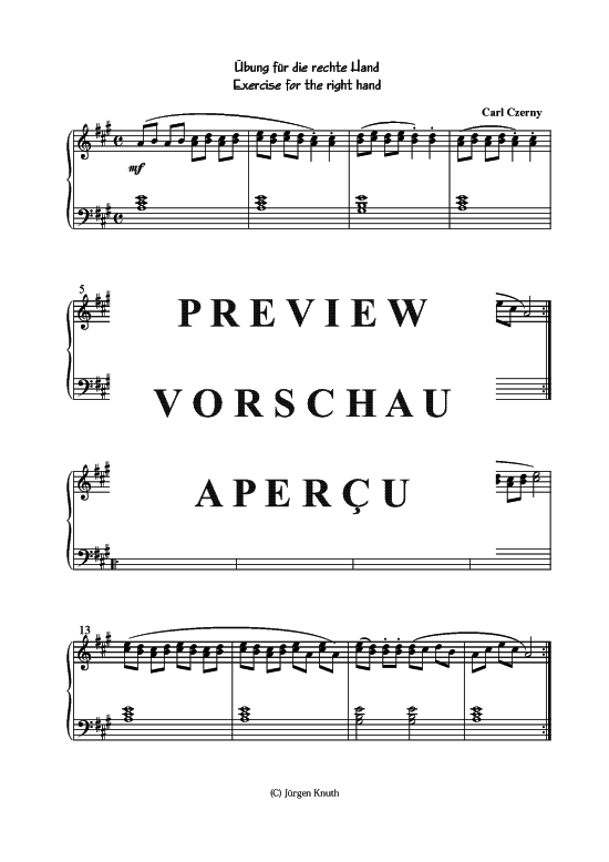  bung f r die rechte Hand (Exercise for the right hand) (Orgel Klavier Solo) (Klavier Solo) von Carl Czerny