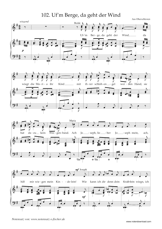 Ufm Berge da geht der Wind (Klavier + Gesang) (Klavier  Gesang) von Weihnachtslied aus Oberschlesien