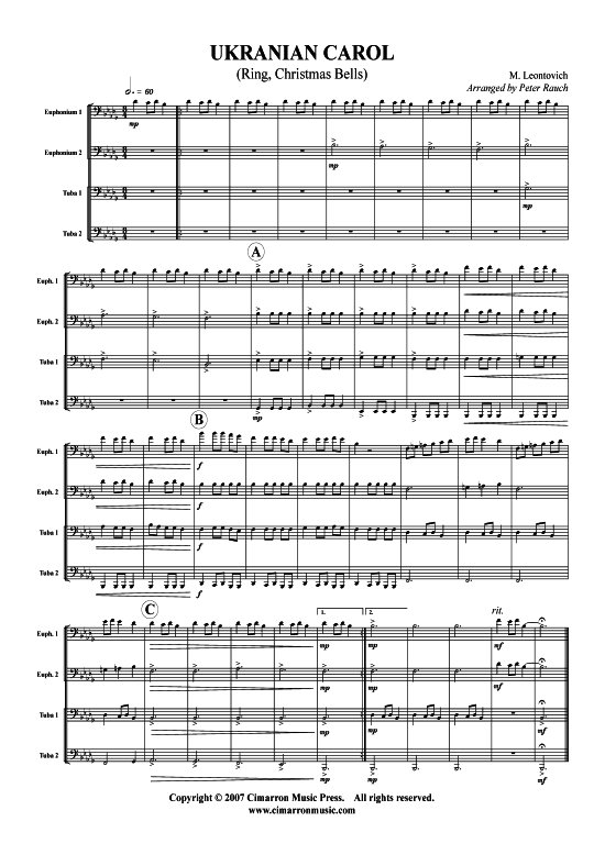 Ukrainisches Weihnachtslied (Tuba Quartett 2x Bariton 2xTuba) (Quartett (Tuba)) von M. Leontovich