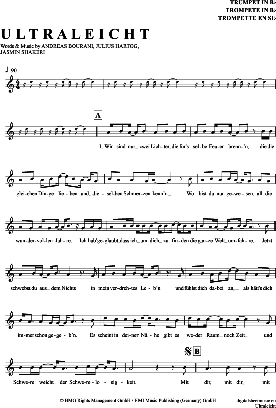 Ultraleicht (Trompete in B) (Trompete) von Andreas Bourani