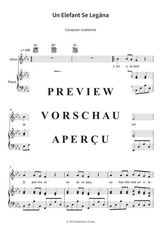Un Elefant Se Legana (Gesang + Klavier Gitarre) (Klavier  Gesang) von traditional