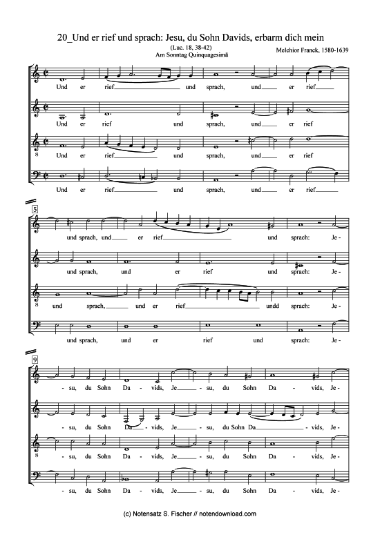 Und er rief und sprach Jesu du Sohn Davids erbarm dich mein (Gemischter Chor) (Gemischter Chor) von Melchior Franck (1580-1639)