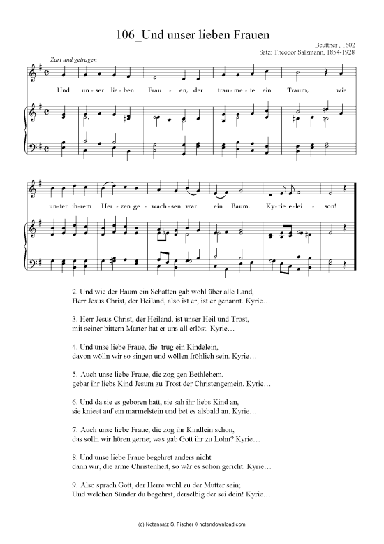 Und unser lieben Frauen (Klavier + Gesang) (Klavier  Gesang) von Beuttner  1602 