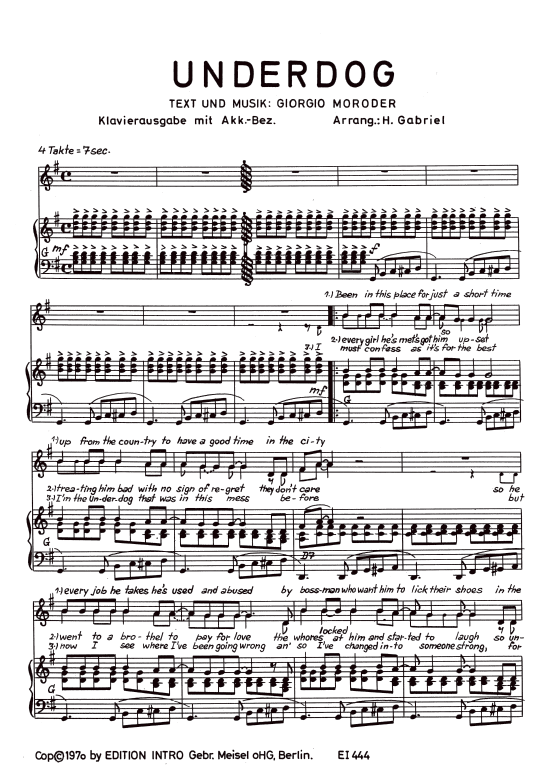 Underdog (Klavier + Gesang) (Klavier Gesang  Gitarre) von Giorgio Moroder