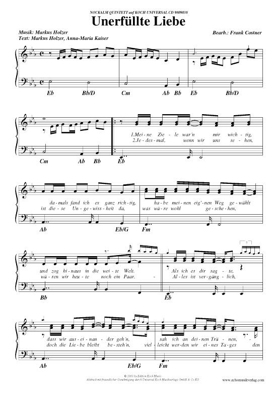 Unerf llte Liebe (Klavier Gesang  Gitarre) von Nockalm Quintett