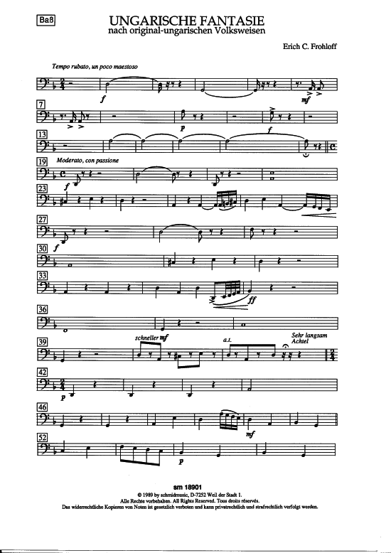 Ungarische Fantasie (Bass) (Akkordeonorchester) von Erich C. Frohloff (nach ungarischen Volksweisen)