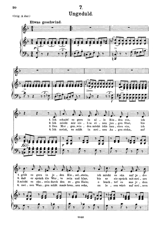 Ungeduld D.795-7 (Die Sch ouml ne M uuml llerin) (Gesang mittel + Klavier) (Klavier  Gesang mittel) von Franz Schubert