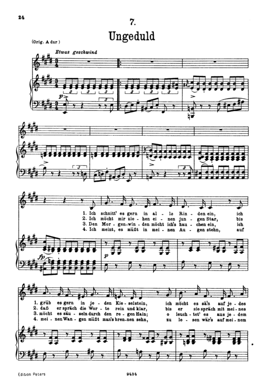 Ungeduld D.795-7 (Die Sch ouml ne M uuml llerin) (Gesang tief + Klavier) (Klavier  Gesang tief) von Franz Schubert