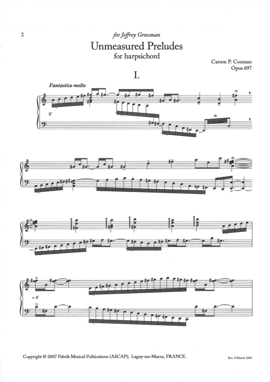 Unmeasured Preludes (Cembalo Solo) (Cembalo Solo) von Carson P. Cooman