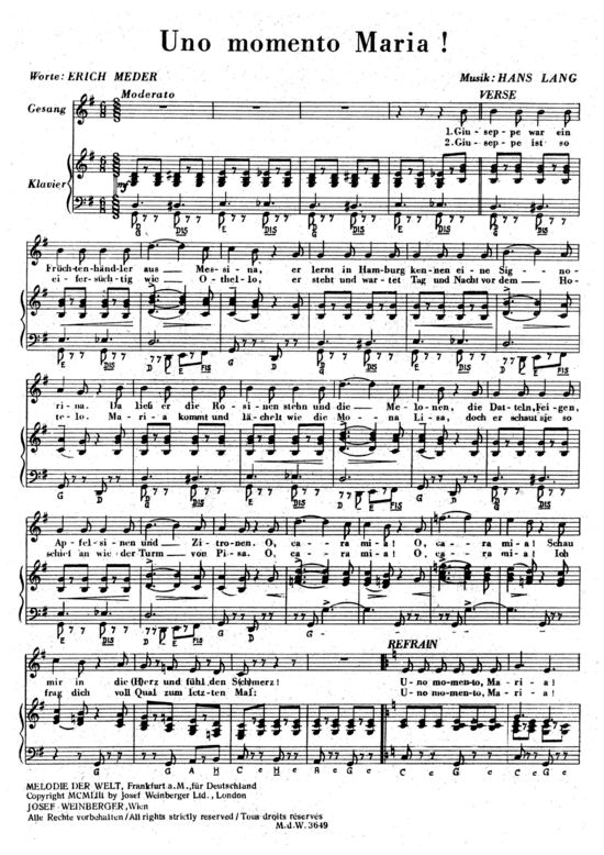 Uno momento Maria (Klavier + Gesang) (Klavier Gesang  Gitarre) von Peter Alexander