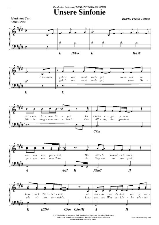 Unsere Sinfonie (Klavier Gesang  Gitarre) von Kastelruther Spatzen