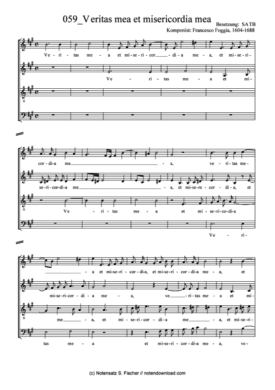 V eritas mea et misericordia mea (Gemischter Chor) (Gemischter Chor) von Francesco Foggia 1604-1688 