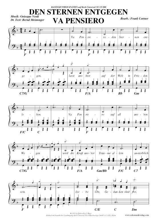 Va Pensiero - Den Sternen entgegen (Klavier Gesang  Gitarre) von Kastelruther Spatzen