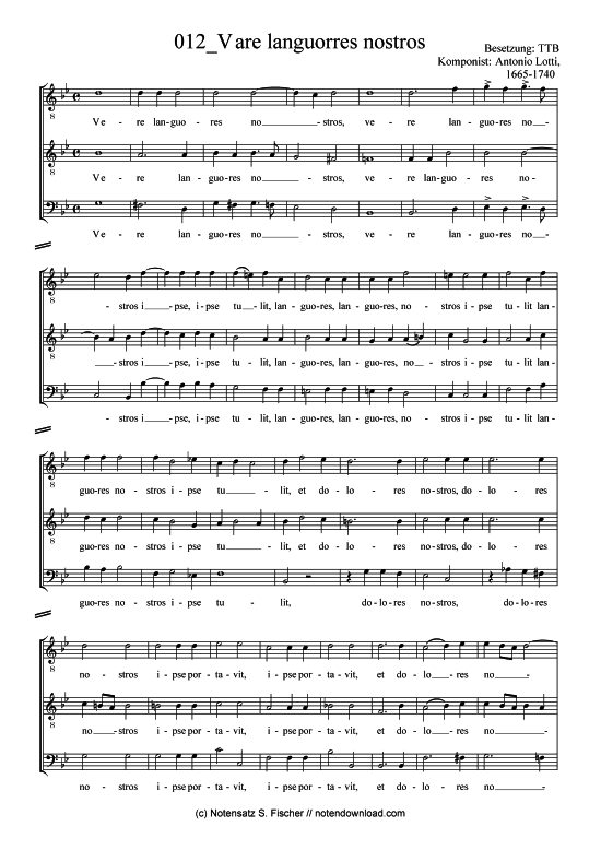 Vare languorres nostros (Gemischter Chor) (M nnerchor) von Antonio Lotti 1665-1740 