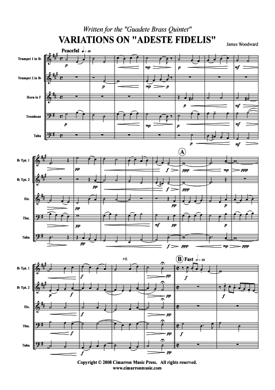 Variationen auf Adeste Fidelis (Blechbl auml serquintett) (Quintett (Blech Brass)) von James Woodward