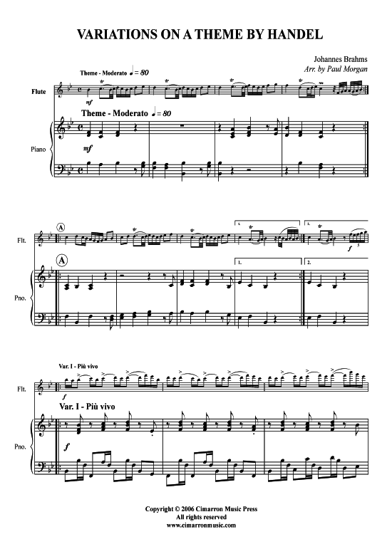 Variationen auf H auml ndel-Themen (Querfl ouml te + Klavier) (Klavier  Querfl te) von Johannes Brahms