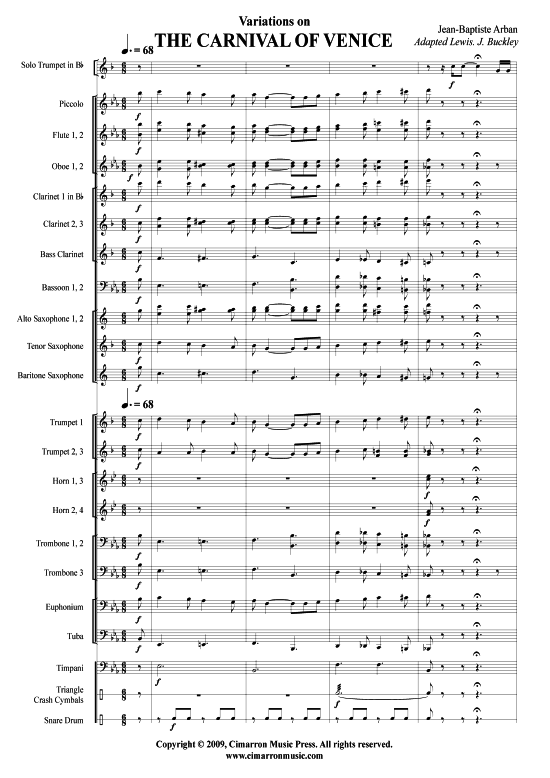 Variationen auf Karneval von Venedig (Bariton Pos + Konzert-Band) (Ensemble  Solo Instrument) von J. Arban (Karneval von Venedig)