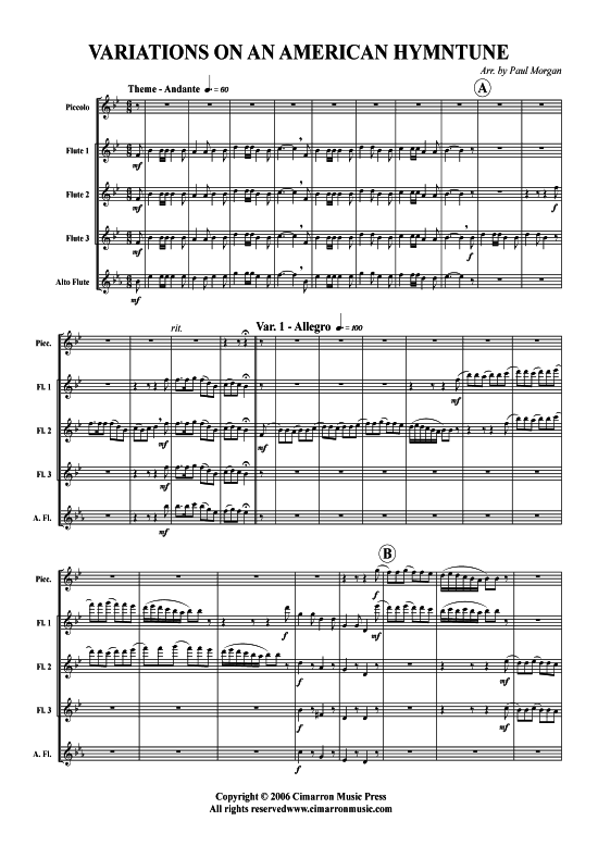 Variations on an American Hymn Tune (Fl ouml ten-Ensemble) (Ensemble (Holzbl ser)) von Morgan Paul