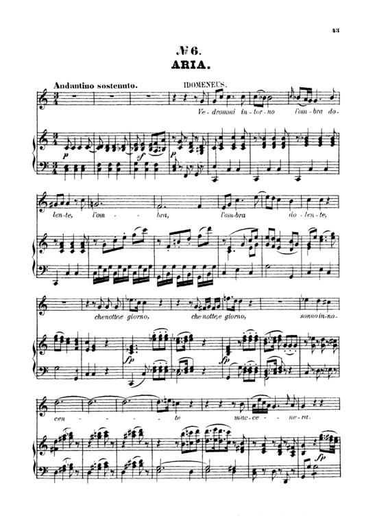 Vedrommi introno l ombra dolente (Klavier + Tenor Solo) (Klavier  Tenor) von W. A. Mozart (K.366)
