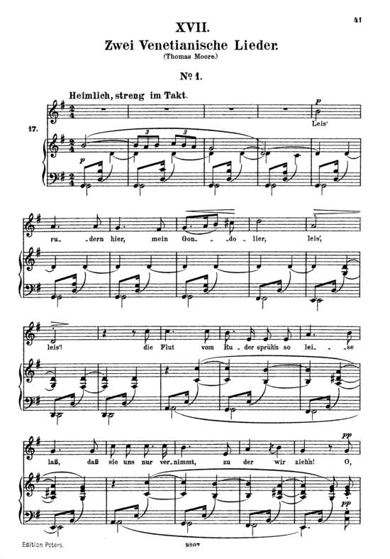 Venetianisches Lied I Op.25 No.17 (Gesang hoch + Klavier) (Klavier  Gesang hoch) von Robert Schumann