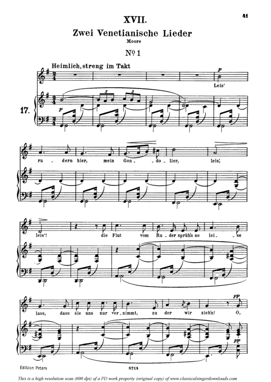 Venetianisches Lied I Op.25 No.17 (Gesang mittel + Klavier) (Klavier  Gesang mittel) von Robert Schumann