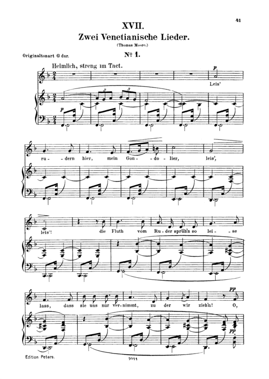 Venetianisches Lied I Op.25 No.17 (Gesang tief + Klavier) (Klavier  Gesang tief) von Robert Schumann