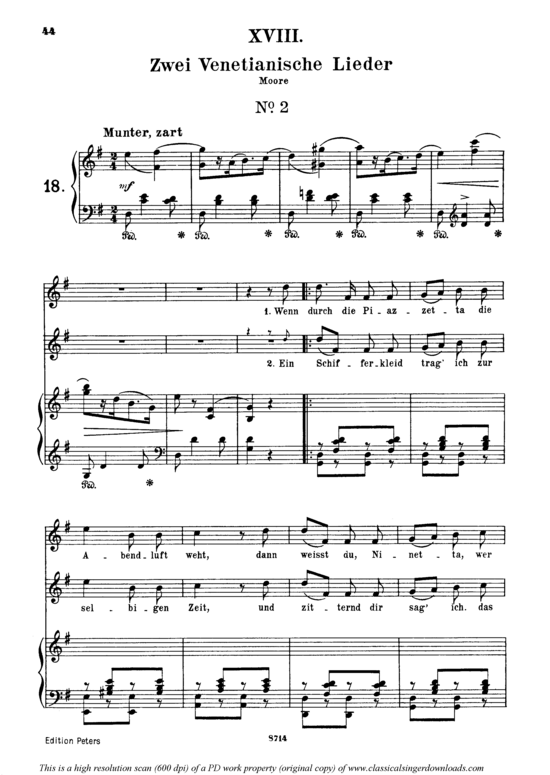 Venetianisches Lied II Op.25 No.18 (Gesang mittel + Klavier) (Klavier  Gesang mittel) von Robert Schumann