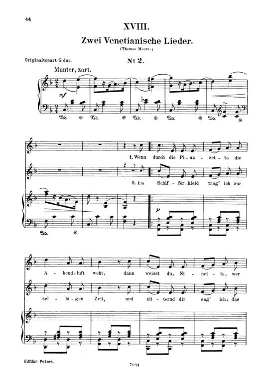 Venetianisches Lied II Op.25 No.18 (Gesang tief + Klavier) (Klavier  Gesang tief) von Robert Schumann