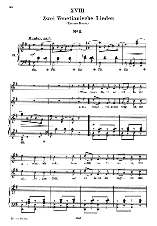Venetianisches Lied II Op.25 No.18 High Voice (Gesang hoch + Klavier) (Klavier  Gesang hoch) von Robert Schumann