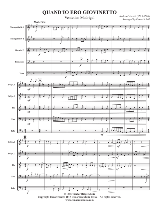 Venetianisches Madrigal (Blechbl auml serquintett) (Quintett (Blech Brass)) von Andrea Gabrieli