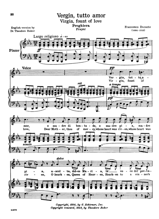 Vergin tutto amor (Gesang mittel + Klavier) (Klavier  Gesang mittel) von Francesco Durante