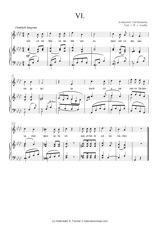 VI (Klavier + Gesang) (Klavier  Gesang) von Carl Reinecke  J. W. v. Goethe