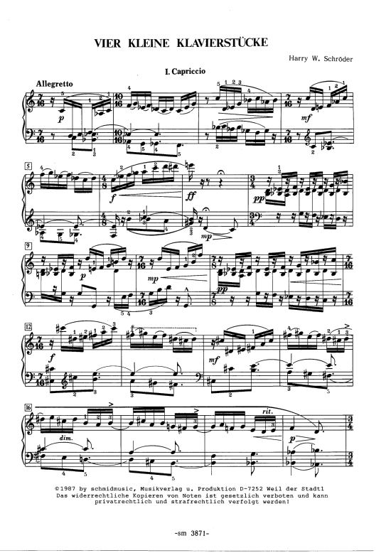 Vier kleine Klavierst cke (Klavier Solo) (Klavier Solo) von Harry W. Schr der