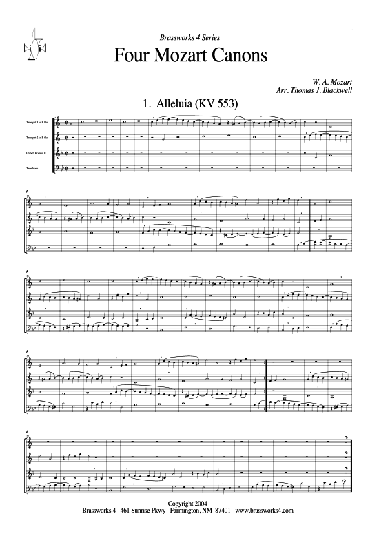 Vier Mozart Kanons (2xTromp in B C Horn in F (Pos) Pos) (Quartett (Blech Brass)) von W. A. Mozart