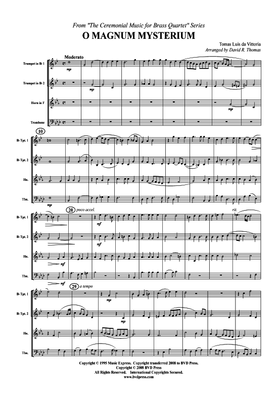 Vier Weihnachts-Motetten (2xTromp in B Horn in F (Pos) Pos) (Quartett (Blech Brass)) von Verschiedene Verfasser (arr. Thomas)