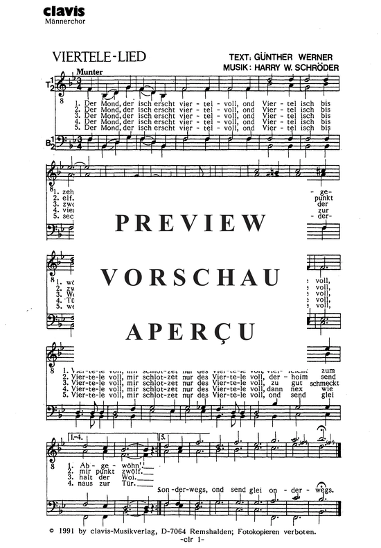 Viertele Lied (M auml nnerchor) (M nnerchor) von Harry W. Schr ouml der (Weinlied)