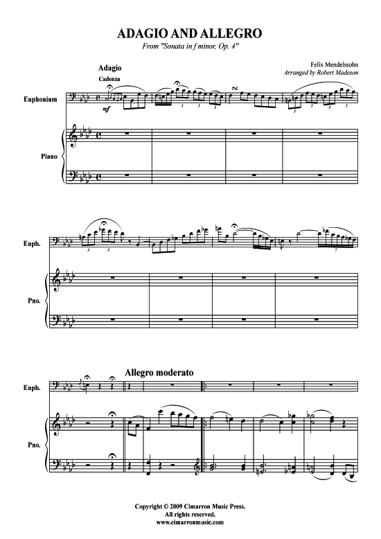 Violin Sonate in F-Moll (Bariton Pos + Klavier) (Klavier  Bariton (Posaune)) von Felix von Mendelssohn Bartholdy (op. 4)