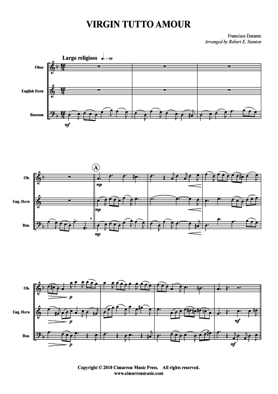 Virgin Tutto Amour (Oboe Englisch Horn Fagott) (Trio (Holzbl ser)) von Francesco Durante