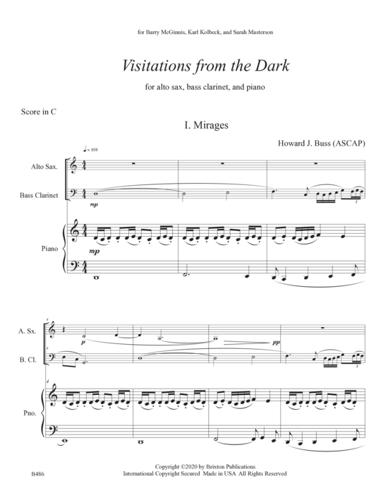 Visitations from the Dark (Altsaxophon Bassklarinette und Klavier) (Trio (Klavier  2 St.)) von Howard J. Buss