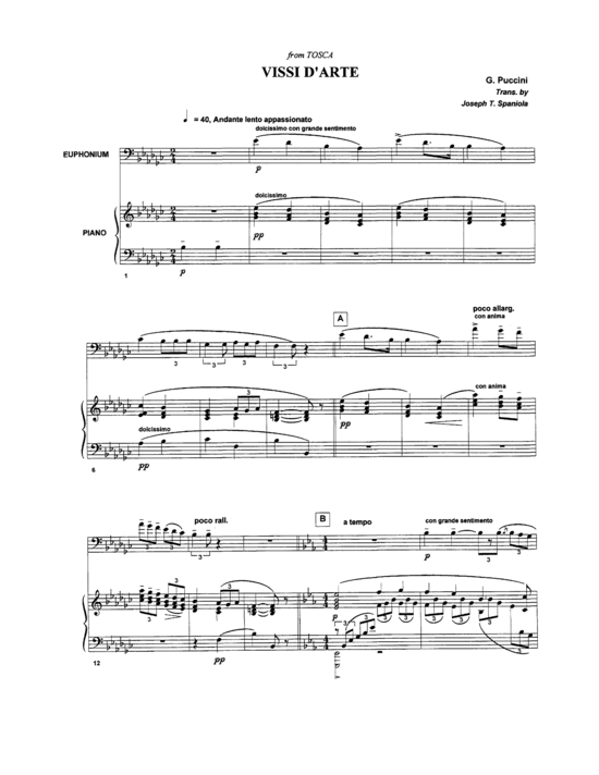 Vissi d acute Arte (Euphonium + Klavier) (Klavier  Euphonium) von Giaccomo Puccini