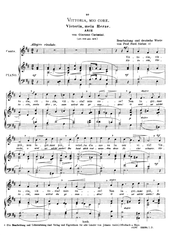 Vittoria mio core (Gesang hoch + Klavier) (Klavier  Gesang hoch) von Giacomo Carissimi