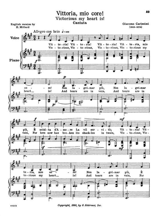 Vittoria Mio core (Gesang tief + Klavier) (Klavier  Gesang tief) von Giacomo Carissimi