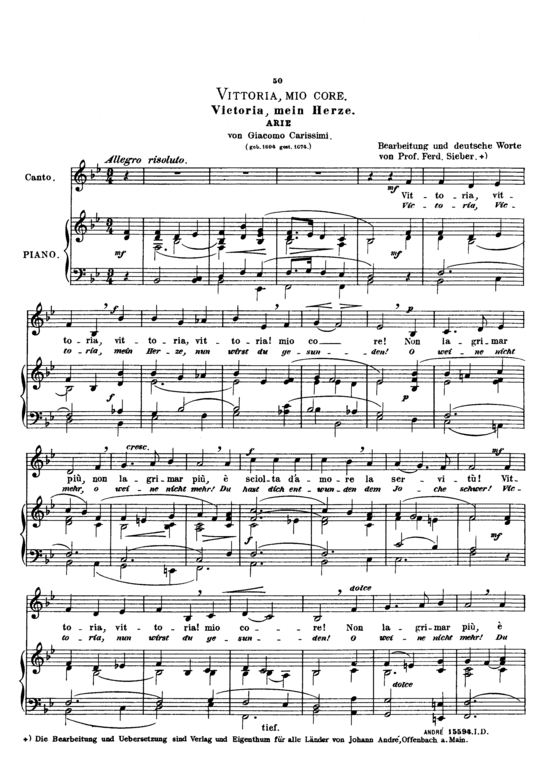 Vittoria mio core (Gesang tief + Klavier) (Klavier  Gesang tief) von Giacomo Carissimi