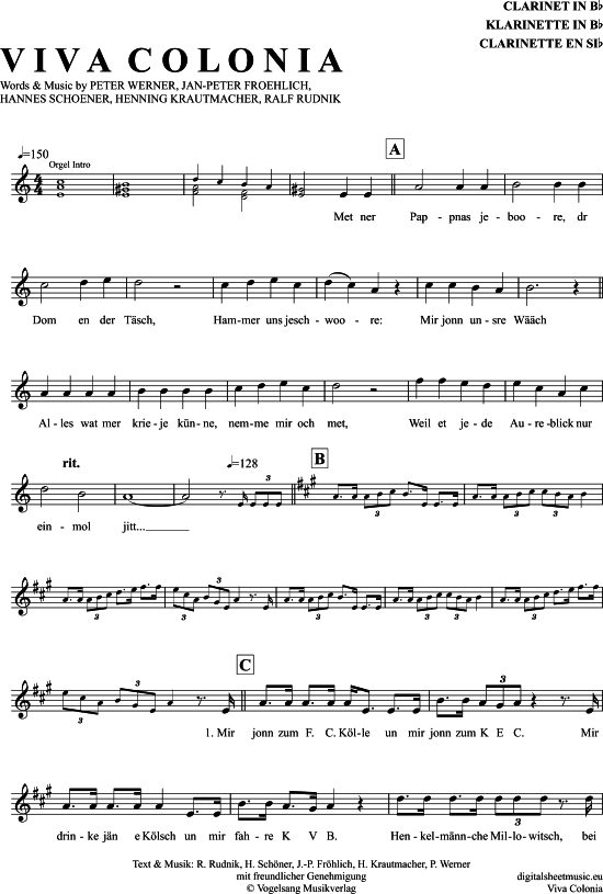 Viva Colonia (Klarinette in B) (Klarinette) von H hner