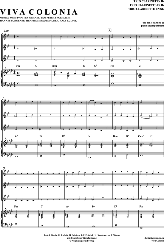 Viva Colonia (Klarinetten Trio + Klavier) (Trio (Klarinette)) von H hner