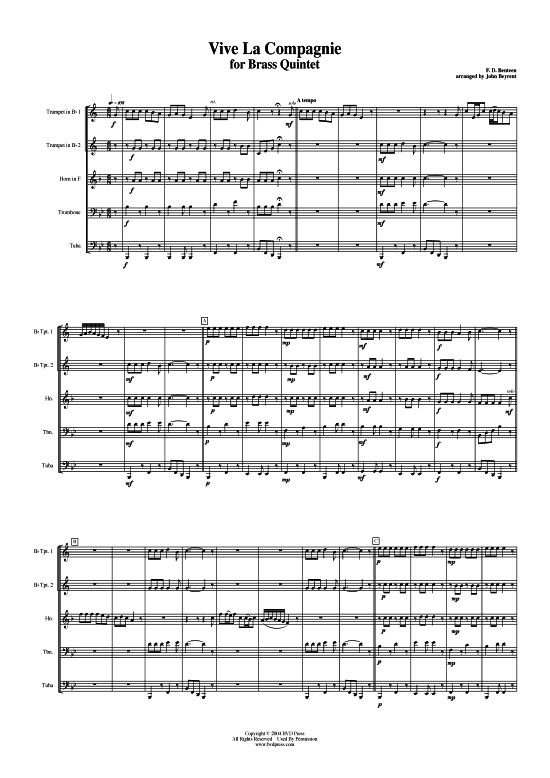 Vive La Compagnie (Blechbl serquintett) (Quintett (Blech Brass)) von F. D. Benteen (arr. Beyrent)