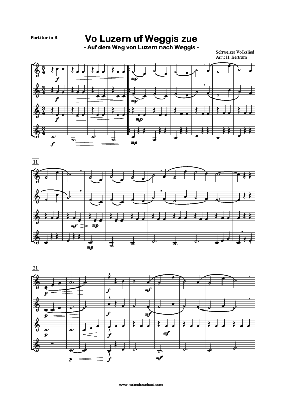 Vo Luzern uf Weggis zue (Trompeten-Quartett) (Quartett (Trompete)) von aus der Schweiz