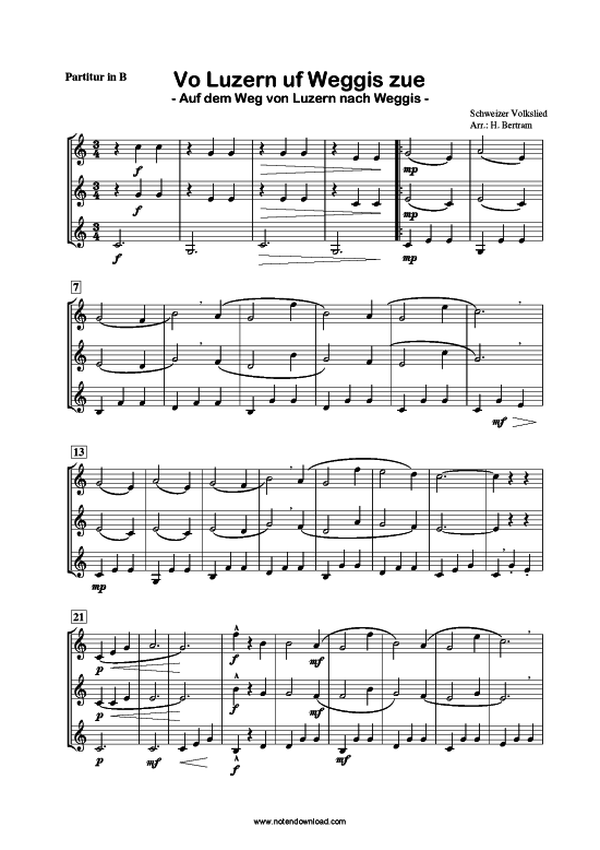 Vo Luzern uf Weggis zue (Trompeten-Trio) (Trio (Trompete)) von aus der Schweiz