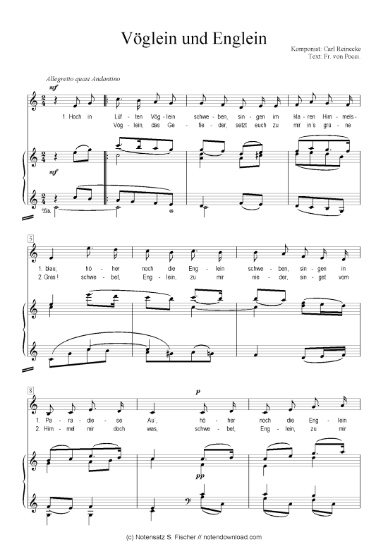 V glein und Englein (Klavier + Gesang) (Klavier  Gesang) von Carl Reinecke  Fr. von Pocci.