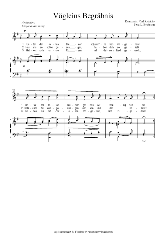 V gleins Begr bnis (Klavier + Gesang) (Klavier  Gesang) von Carl Reinecke  L. Bechstein